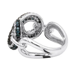 Unique Ladies White Blue Black Diamonds Infinity Sign Cocktail 14K White Gold -Urban Jewels Shop infinity sign white black blue diamond cocktail ring for women in 14k gold 100481 back white