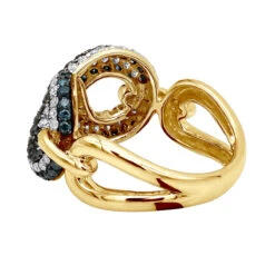 Unique Ladies White Blue Black Diamonds Infinity Sign Cocktail 14K White Gold -Urban Jewels Shop infinity sign white black blue diamond cocktail ring for women in 14k gold 100481 back yellow