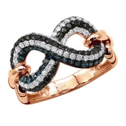 Unique Ladies White Blue Black Diamonds Infinity Sign Cocktail 14K White Gold -Urban Jewels Shop infinity sign white black blue diamond cocktail ring for women in 14k gold 100481 rose