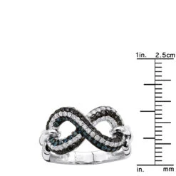 Unique Ladies White Blue Black Diamonds Infinity Sign Cocktail 14K White Gold -Urban Jewels Shop infinity sign white black blue diamond cocktail ring for women in 14k gold 100481 ruler white