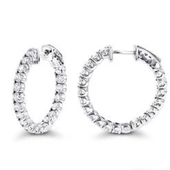 1 Inch Inside Out Classic Diamond Hoop Earrings 2.75ct 14K White Gold G-H VS-SI