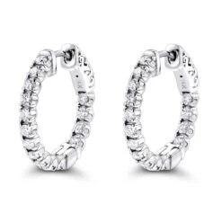 Inside Out Diamond Hoop Earrings Small 14K White Gold 1.5ct By Luxurman