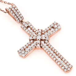 Intricate 14K White Gold Designer Diamond Cross Pendant For Women 1.48ct -Urban Jewels Shop intricate 14k gold designer diamond cross pendant 148 p 6549 ro