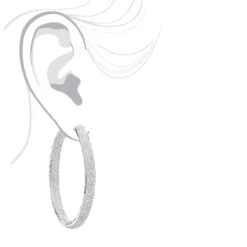 14K White Gold Large Diamond Hoop Earrings 3.5ct Inside Out Pave Setting -Urban Jewels Shop jewelry 14k gold large diamond hoop earrings 35ct inside out pave setting bodwh