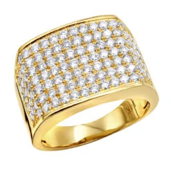 14K Yellow Gold Men's Diamond Ring 2.5 Carat Wide Band By LUXURMAN