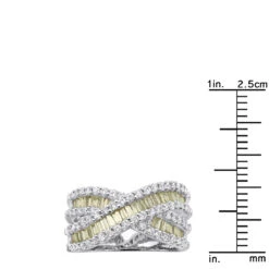 14K White Gold White Yellow Diamond Statement Criss Cross Ring For Women 2 Carats 15 14K White Gold White Yellow Diamond Statement Criss Cross Ring For Women 2 Carats -Urban Jewels Shop jewelry 14k gold white yellow diamond statement criss cross ring for women 2 carats rulerwh