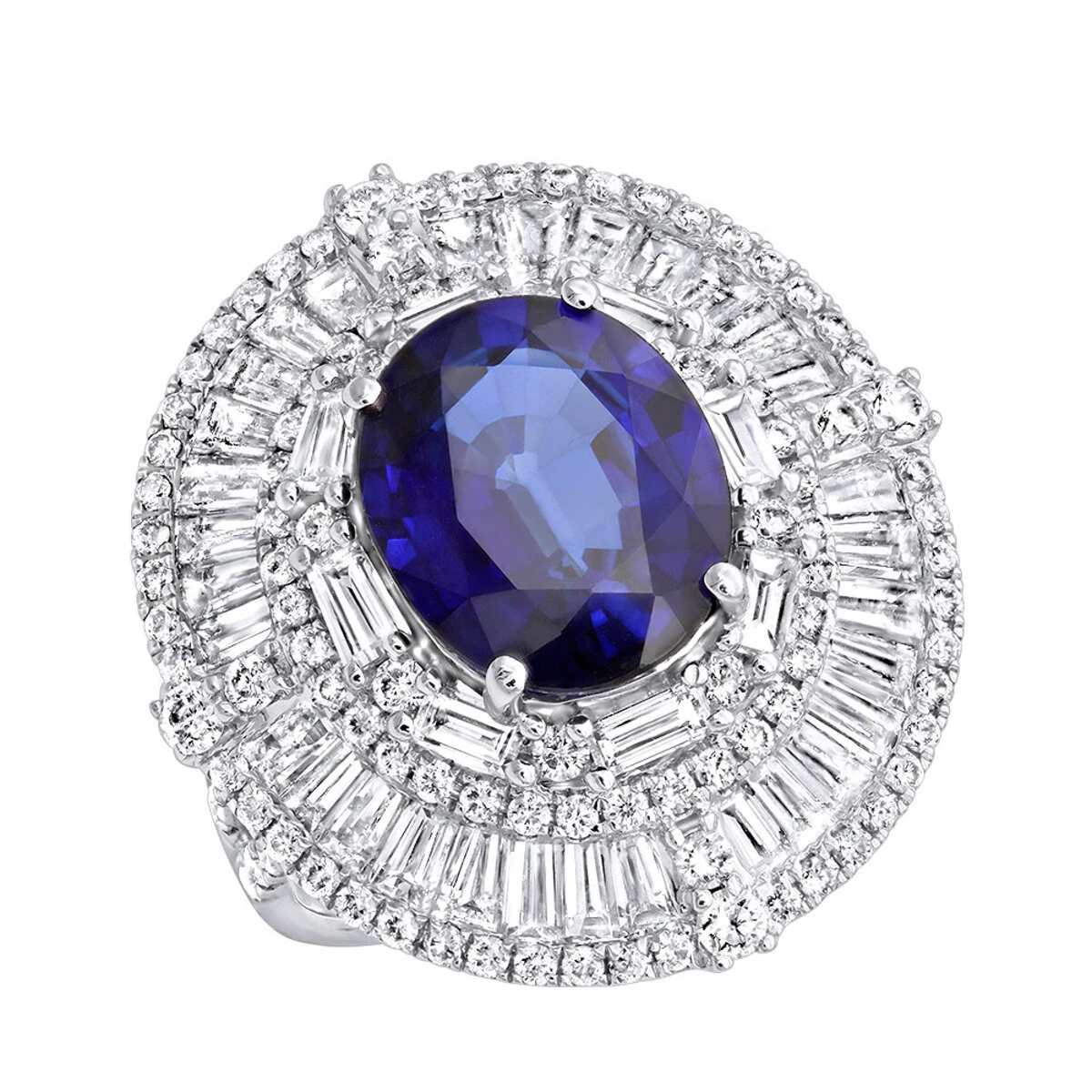 18K White Gold Unique Blue Sapphire And Diamonds Cocktail Ring For Women 7.87Ct 1 18K White Gold Unique Blue Sapphire And Diamonds Cocktail Ring For Women 7.87Ct