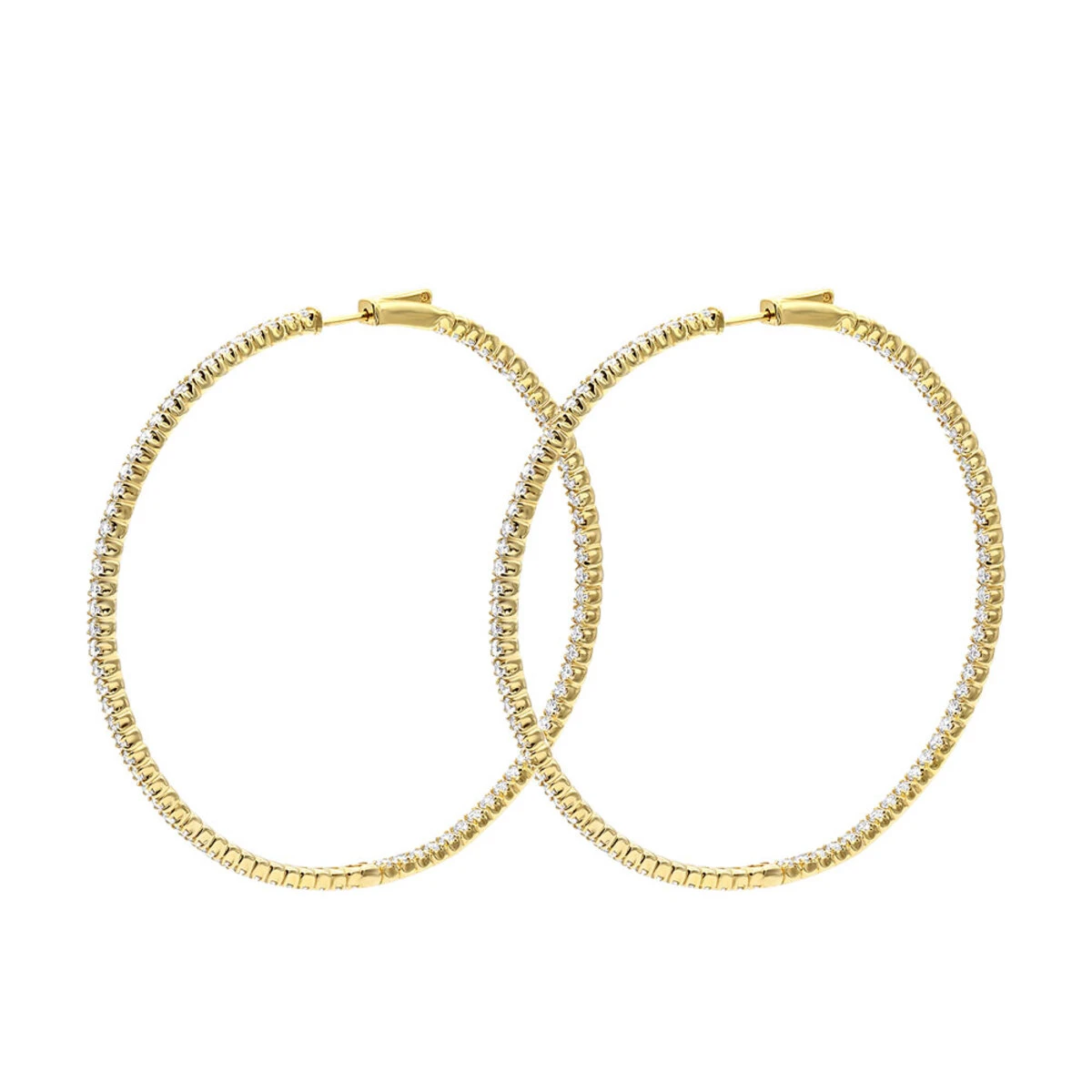 2.5 Inch Inside Out Diamond Hoop Earrings For Women 5 Carat VS Diamonds 14K Yellow Gold 5 2.5 Inch Inside Out Diamond Hoop Earrings For Women 5 Carat VS Diamonds 14K Yellow Gold - Image 5