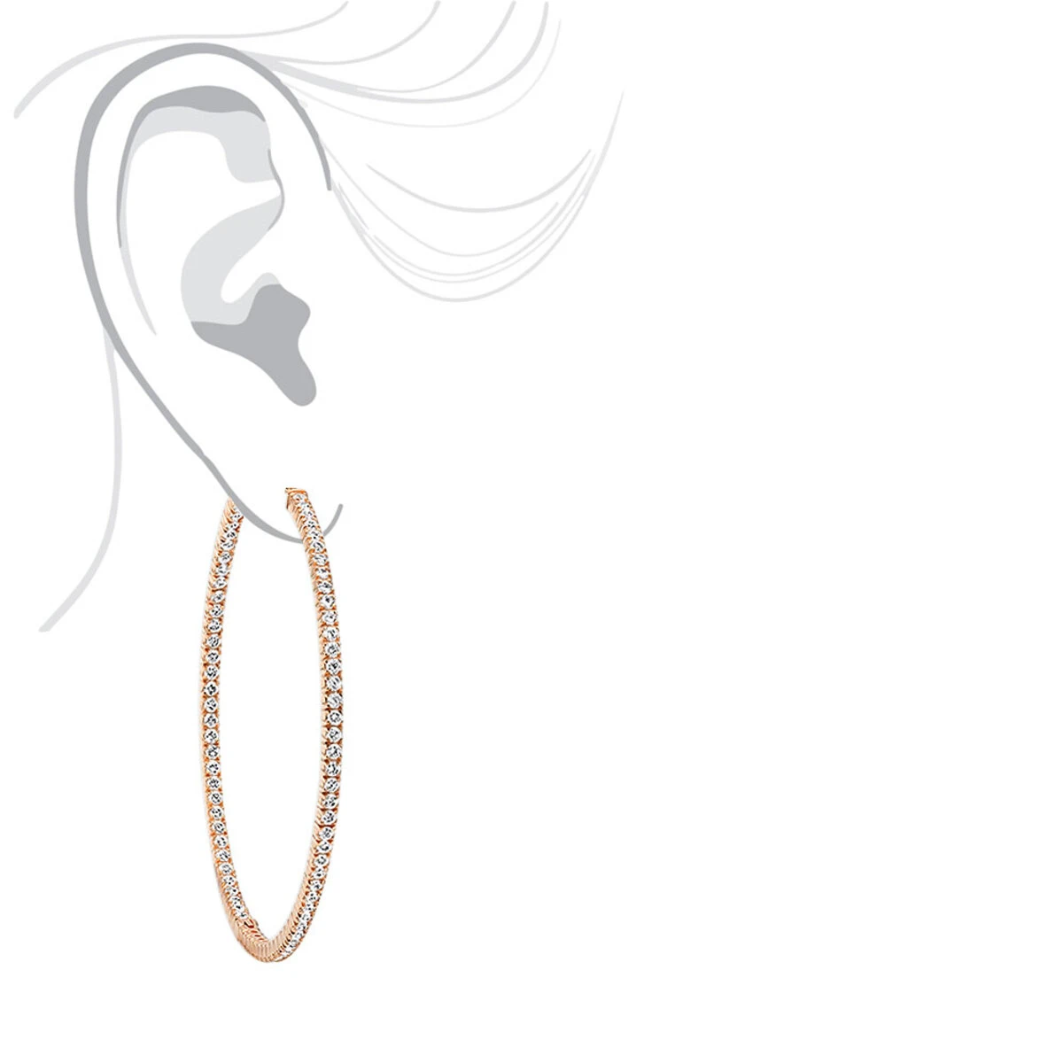 2.5 Inch Inside Out Diamond Hoop Earrings For Women 5 Carat VS Diamonds 14K Yellow Gold 9 2.5 Inch Inside Out Diamond Hoop Earrings For Women 5 Carat VS Diamonds 14K Yellow Gold - Image 9