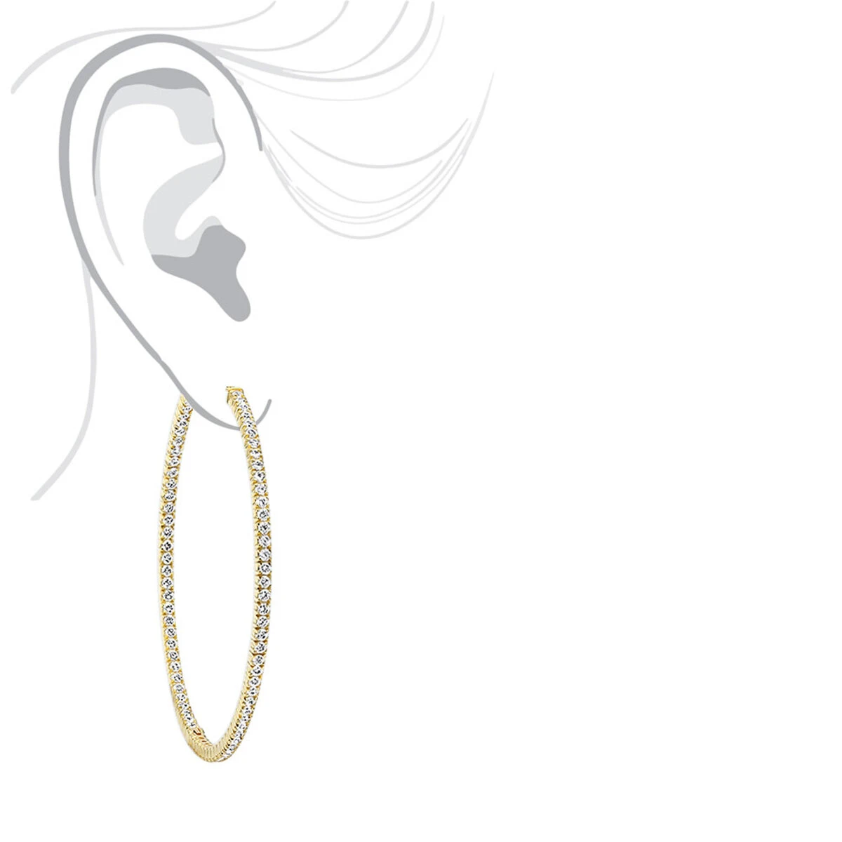 2.5 Inch Inside Out Diamond Hoop Earrings For Women 5 Carat VS Diamonds 14K Yellow Gold 8 2.5 Inch Inside Out Diamond Hoop Earrings For Women 5 Carat VS Diamonds 14K Yellow Gold - Image 8