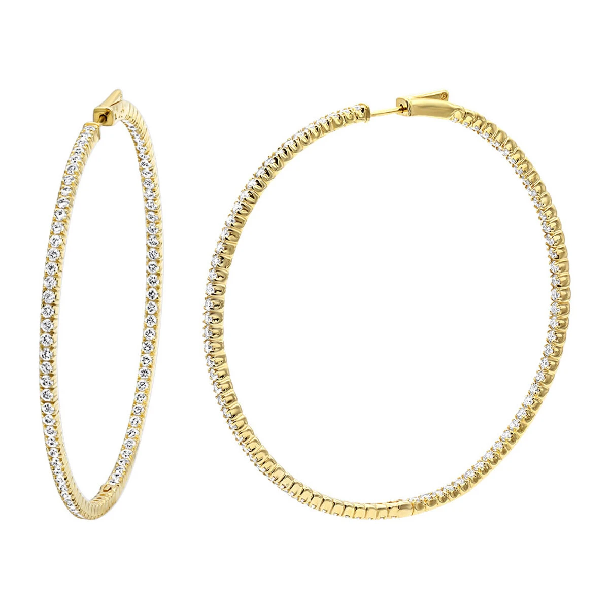 2.5 Inch Inside Out Diamond Hoop Earrings For Women 5 Carat VS Diamonds 14K Yellow Gold 1 2.5 Inch Inside Out Diamond Hoop Earrings For Women 5 Carat VS Diamonds 14K Yellow Gold