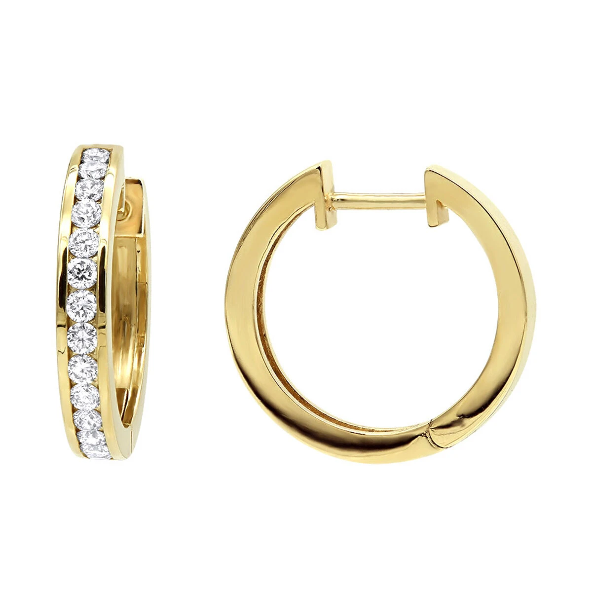 Classy Small 1/2 Inch Diamond Hoop Earrings 14K Yellow Gold Huggies Round Diamonds 1 Classy Small 1/2 Inch Diamond Hoop Earrings 14K Yellow Gold Huggies Round Diamonds