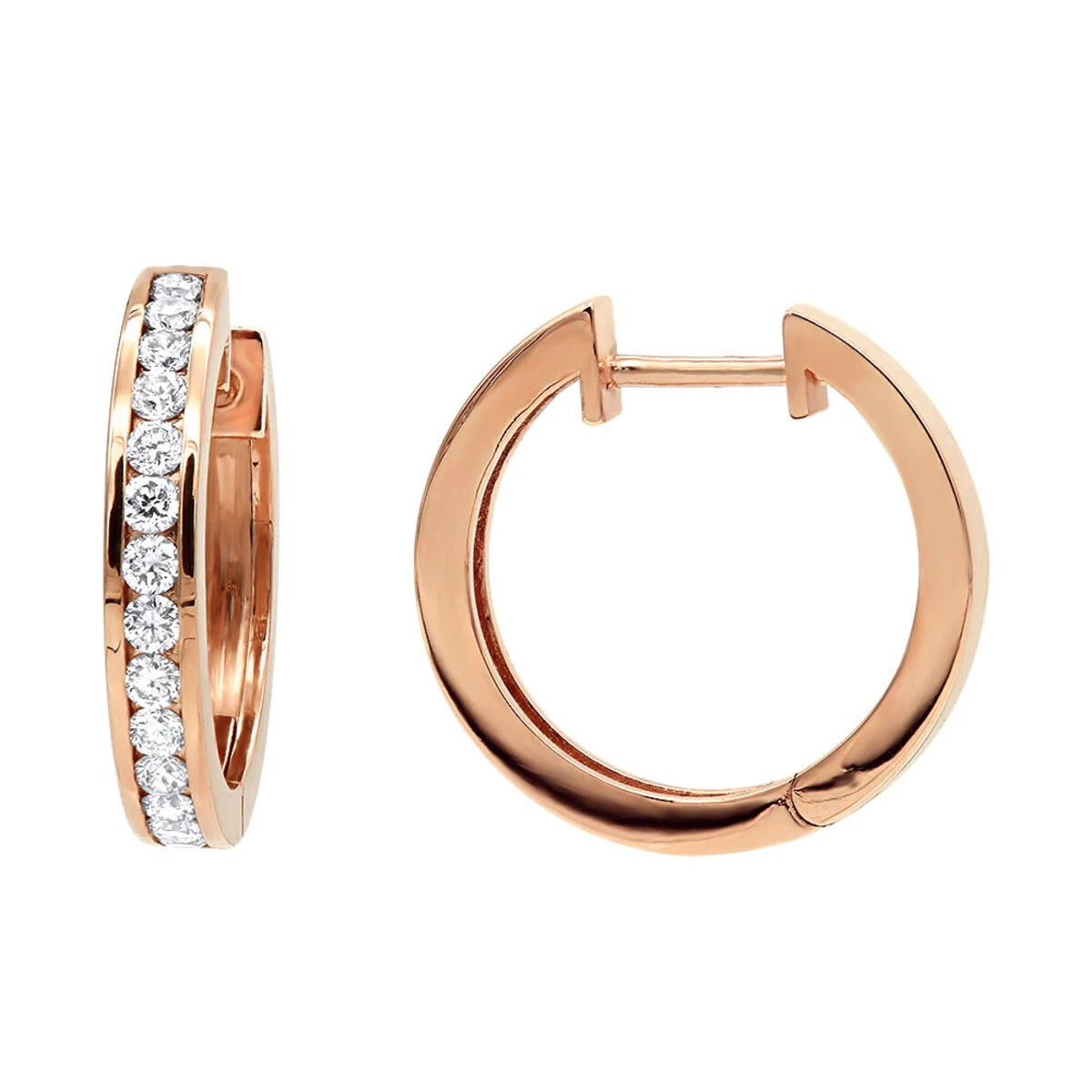 Classy Small 1/2 Inch Diamond Hoop Earrings 14K Yellow Gold Huggies Round Diamonds 3 Classy Small 1/2 Inch Diamond Hoop Earrings 14K Yellow Gold Huggies Round Diamonds - Image 3