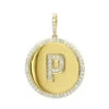 Customizable 14K Yellow Gold Diamond Circle Alphabet Pendant For Women 0.7ct Medallion