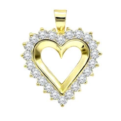 Large 14K Yellow Gold Open Heart Diamond Pendant For Women 2.75ct VS Diamonds