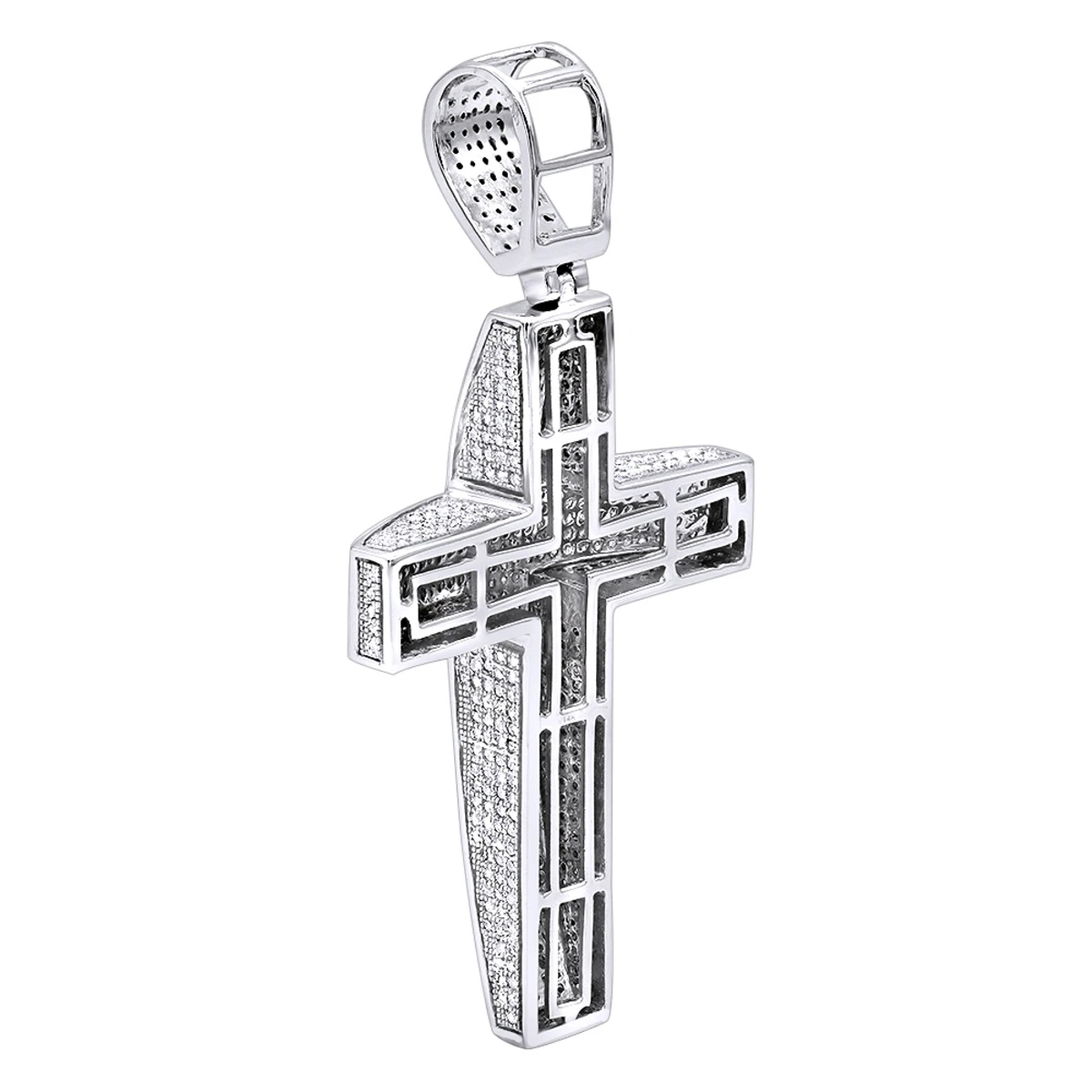 Large Iced Out Diamond Cross Pendant For Men 14K White Gold Side Diamonds 4 Large Iced Out Diamond Cross Pendant For Men 14K White Gold Side Diamonds - Image 4