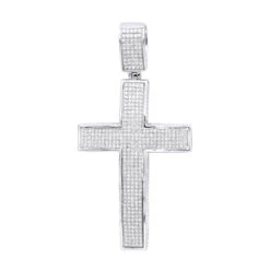 Large Iced Out Diamond Cross Pendant For Men 14K White Gold Side Diamonds
