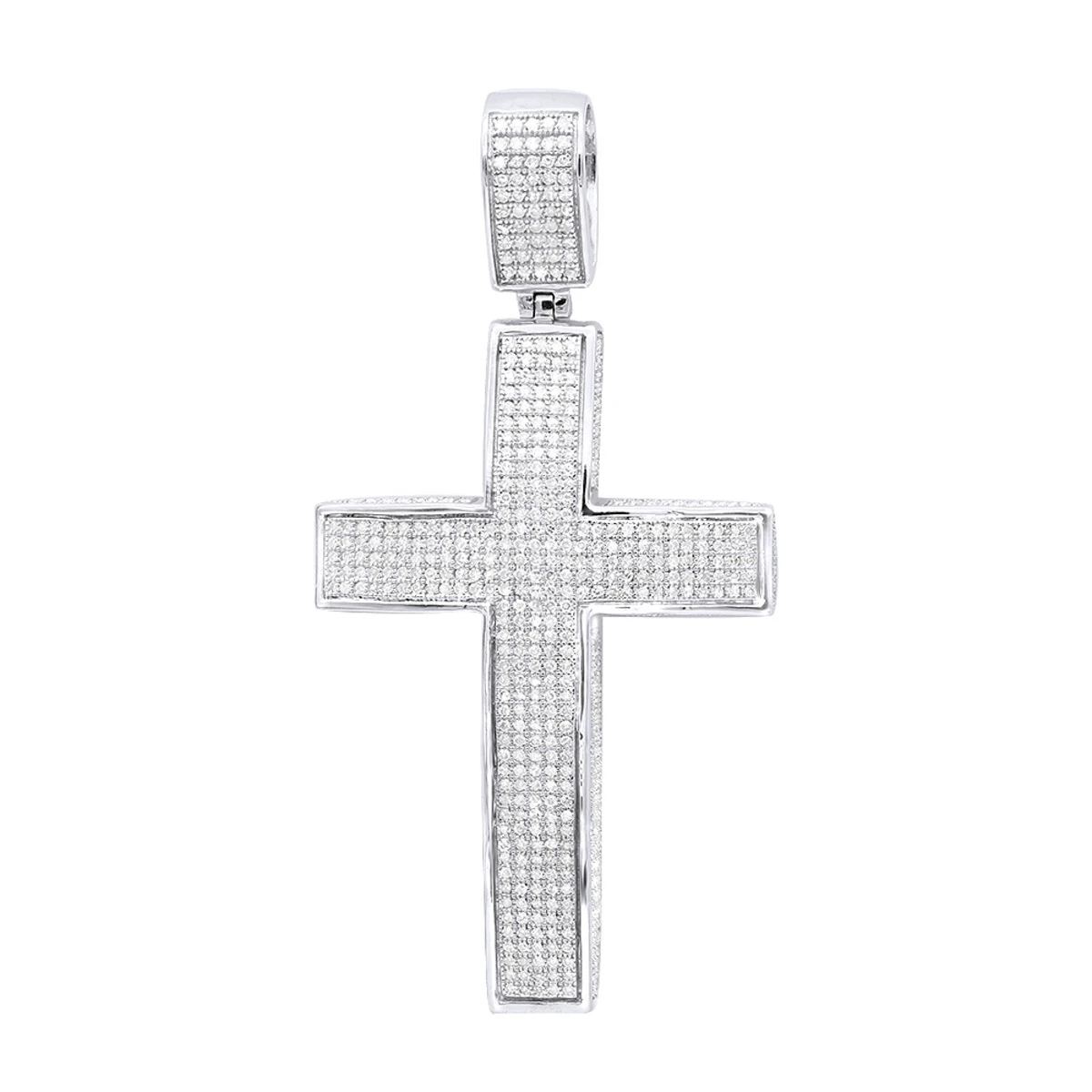 Large Iced Out Diamond Cross Pendant For Men 14K White Gold Side Diamonds 1 Large Iced Out Diamond Cross Pendant For Men 14K White Gold Side Diamonds