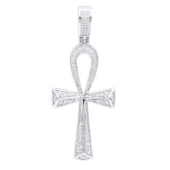 Luxurman Egyptian Ankh Cross Diamond Pendant 14K White Gold 0.6CT 2 3/4 Inch