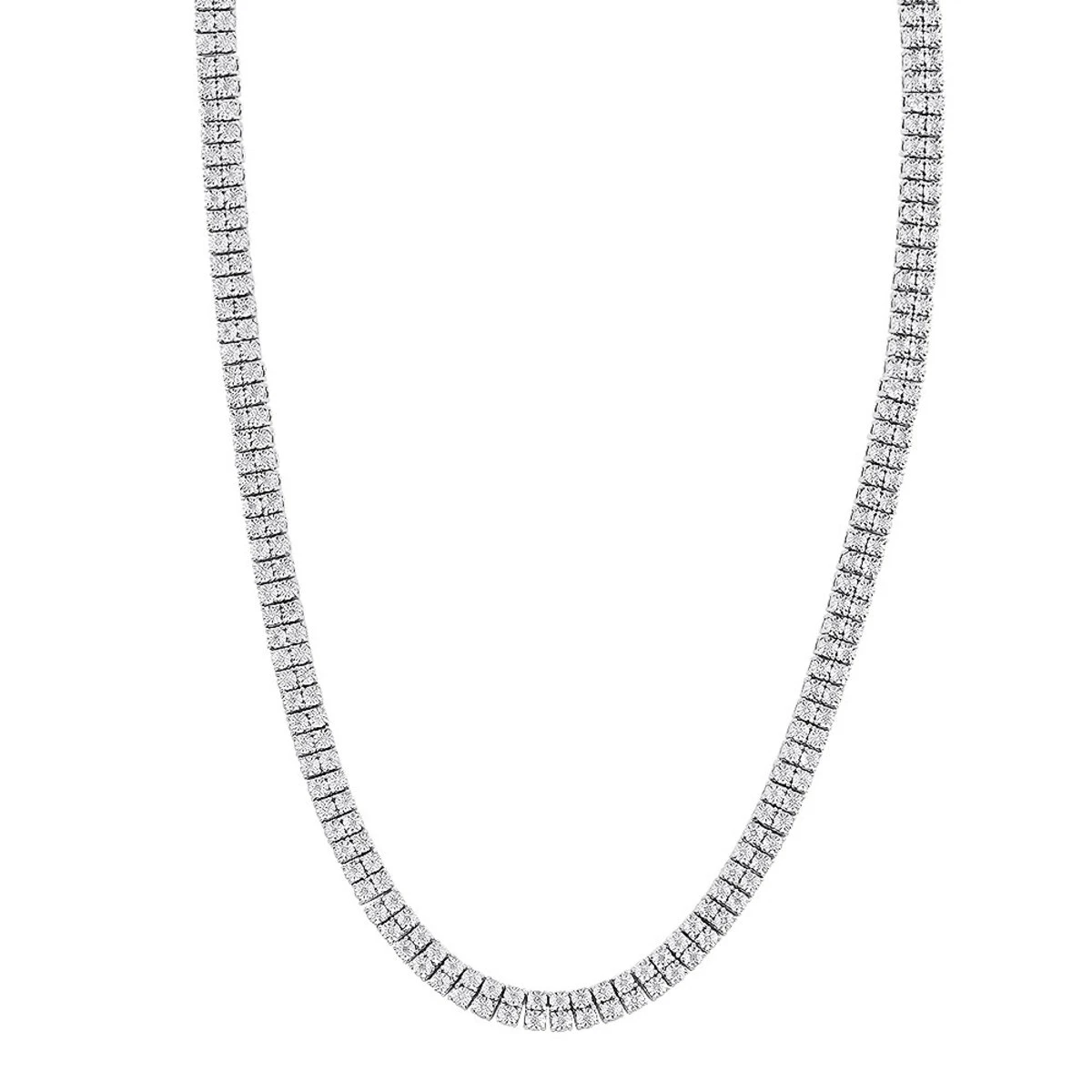 Men's Diamond Tennis Necklace In Real Sterling Silver 2 Rows Genuine Diamonds 1 Men's Diamond Tennis Necklace In Real Sterling Silver 2 Rows Genuine Diamonds