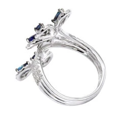 Pear Cut Sapphire And Diamond Flower Bloom Cocktail Ring For Women 14K White Gold 9 Pear Cut Sapphire And Diamond Flower Bloom Cocktail Ring For Women 14K White Gold -Urban Jewels Shop jewelry pear cut sapphire and diamond flower bloom cocktail ring for women 14k gold backwh 1