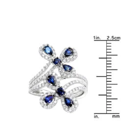 Pear Cut Sapphire And Diamond Flower Bloom Cocktail Ring For Women 14K White Gold 11 Pear Cut Sapphire And Diamond Flower Bloom Cocktail Ring For Women 14K White Gold -Urban Jewels Shop jewelry pear cut sapphire and diamond flower bloom cocktail ring for women 14k gold rulerwh 1
