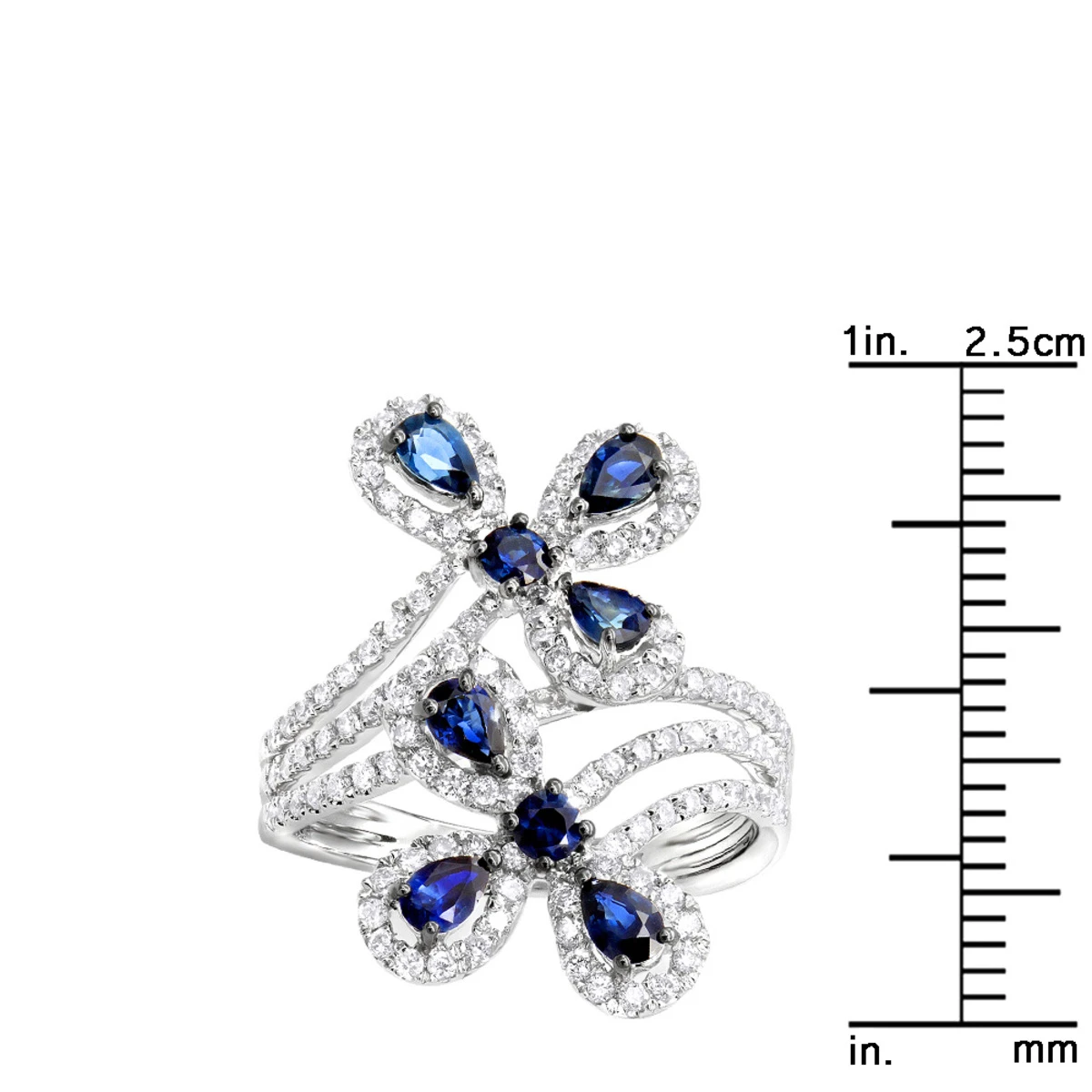 Pear Cut Sapphire And Diamond Flower Bloom Cocktail Ring For Women 14K White Gold 6 Pear Cut Sapphire And Diamond Flower Bloom Cocktail Ring For Women 14K White Gold - Image 6