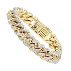Real Diamond Miami Cuban Link Chain Bracelet For Men 10K Yellow Gold 14mm -Urban Jewels Shop jewelry real diamond miami cuban link chain bracelet for men in 10k gold 14mm backye