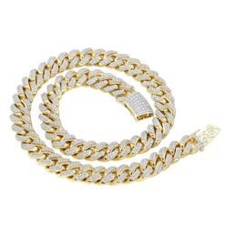 Real Hip Hop Iced Out Miami Cuban Link Diamond Chain For Men 10K Yellow Gold