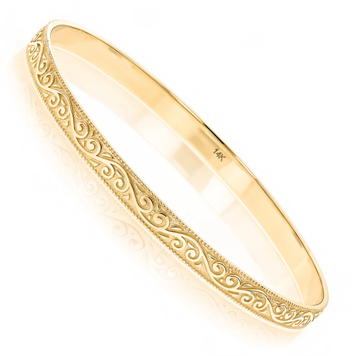Solid 14K Yellow Gold Floral Bangle Bracelet For Women By Luxurman 1 Solid 14K Yellow Gold Floral Bangle Bracelet For Women By Luxurman