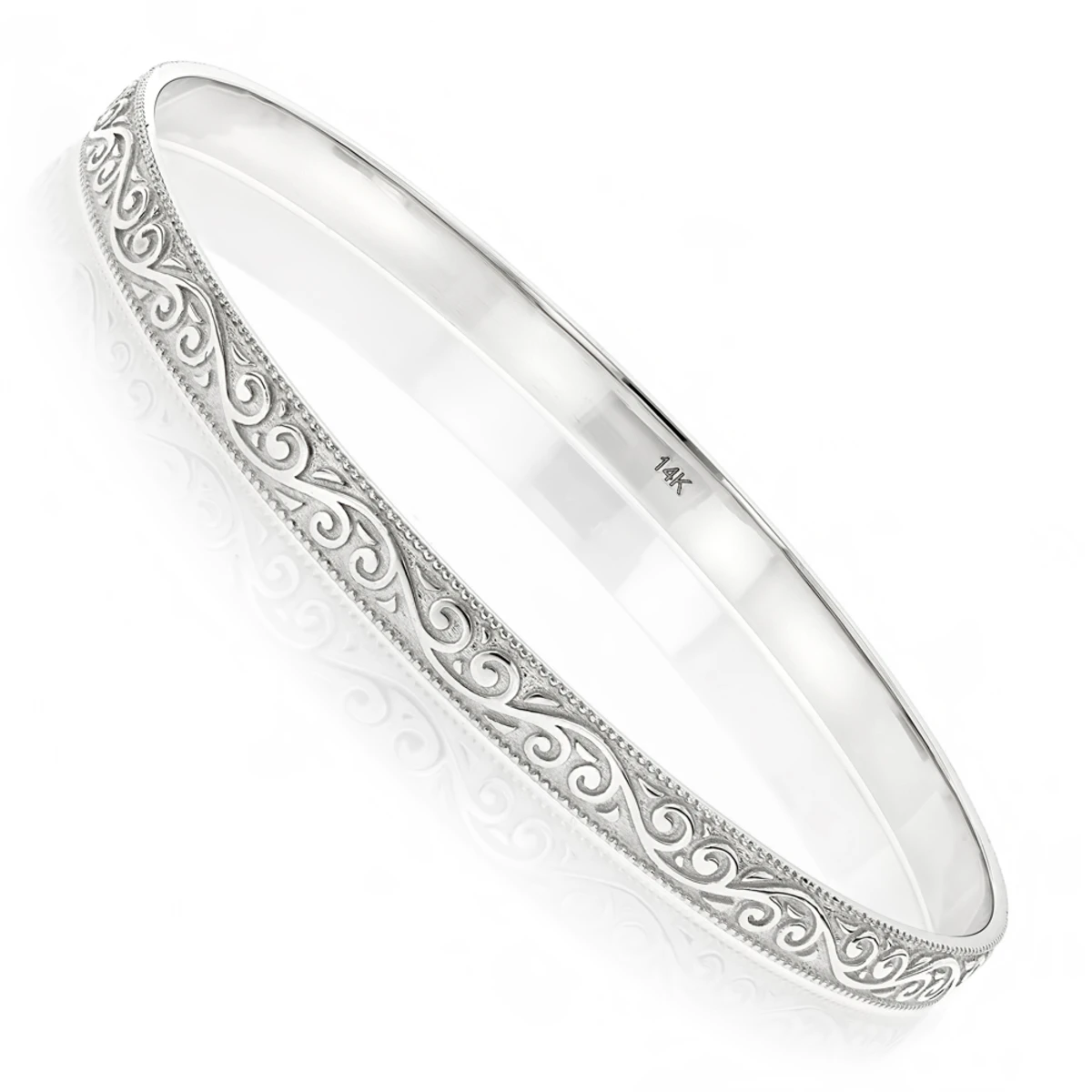 Solid 14K Yellow Gold Floral Bangle Bracelet For Women By Luxurman 2 Solid 14K Yellow Gold Floral Bangle Bracelet For Women By Luxurman - Image 2