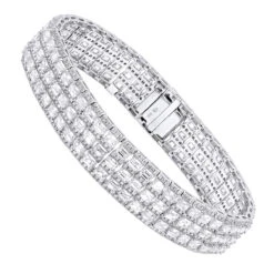 Unique 18K White Gold Round & Baguette Diamond Tennis Bracelet For Men & Women