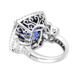 Unique 29.33 Carat Radiant Blue Sapphire & Diamond Ring For Women 18K White Gold -Urban Jewels Shop jewelry unique 2933 carat radiant blue sapphire diamond ring for women 18k gold backwh