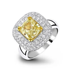 Unique Fancy Yellow Diamond Double Halo Engagement Ring 3.15ct