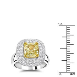 Unique Fancy Yellow Diamond Double Halo Engagement Ring 3.15ct -Urban Jewels Shop jewelry unique fancy yellow diamond double halo engagement ring 315ct rulerwh