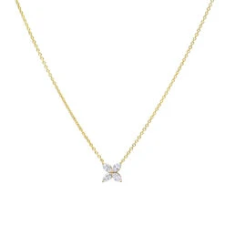 Unique Ladies 14K Rose Gold Flower Neckace With 1 Carat Marquise Cut Diamonds -Urban Jewels Shop jewelry unique ladies 14k gold flower neckace with 1 carat marquise cut diamonds ye