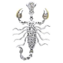Unique Men's 14K White Gold White Blue Green Diamond Scorpion Pendant 9.5CTW -Urban Jewels Shop jewelry unique mens 14k gold white blue green diamond scorpion pendant 95ctw backwh