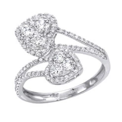 Unique Two Hearts Diamond Ring For Women 0.8CT 14K White Gold By Luxurman