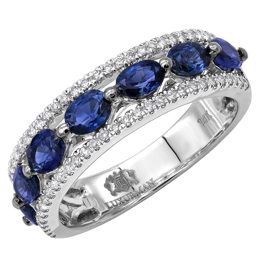 Unique 3.5 Carat Diamond & Blue Sapphire 14K White Gold Band For Women 1 Unique 3.5 Carat Diamond & Blue Sapphire 14K White Gold Band For Women