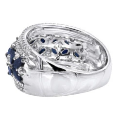 Women's Designer Cocktail Ring 2.2Ct Diamond And Sapphire Band 14K White Gold 9 Women's Designer Cocktail Ring 2.2Ct Diamond And Sapphire Band 14K White Gold -Urban Jewels Shop jewelry womens designer cocktail ring 22ct diamond and sapphire band 14k gold backwh