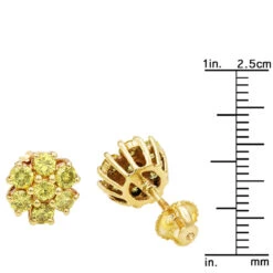 Women's Or Men's 1.5 Carat Yellow Diamonds Cluster Stud Earrings 14K Yellow Gold -Urban Jewels Shop jewelry womens or mens 15 carat yellow diamonds cluster stud earrings in 14k gold 407104 rulerye