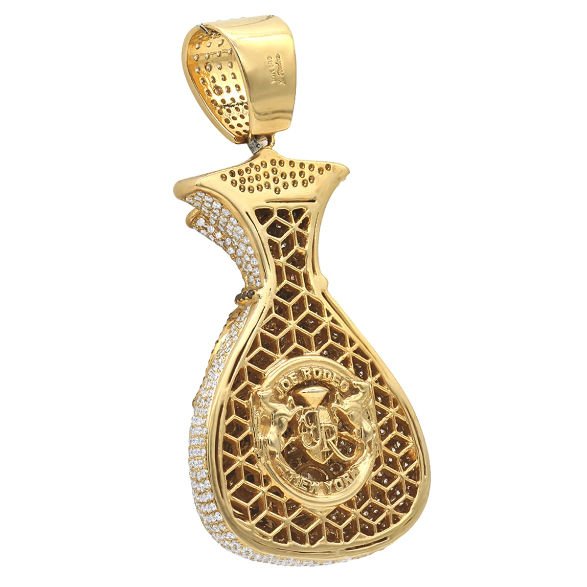 Joe Rodeo Hip Hop 14K Yellow Gold Diamond Money Bag Pendant For Men 13ct 5 Joe Rodeo Hip Hop 14K Yellow Gold Diamond Money Bag Pendant For Men 13ct - Image 5