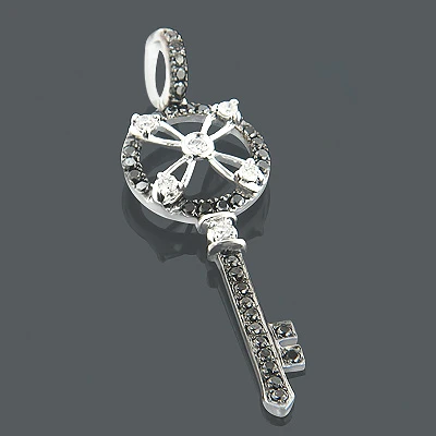14K White Gold White Black Diamond Key Pendant 0.49ct 1 14K White Gold White Black Diamond Key Pendant 0.49ct