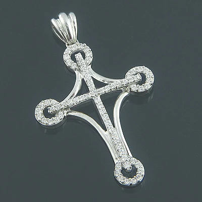 Ladies 14K White Gold Designer Diamond Cross Pendant 0.64ct 1 Ladies 14K White Gold Designer Diamond Cross Pendant 0.64ct