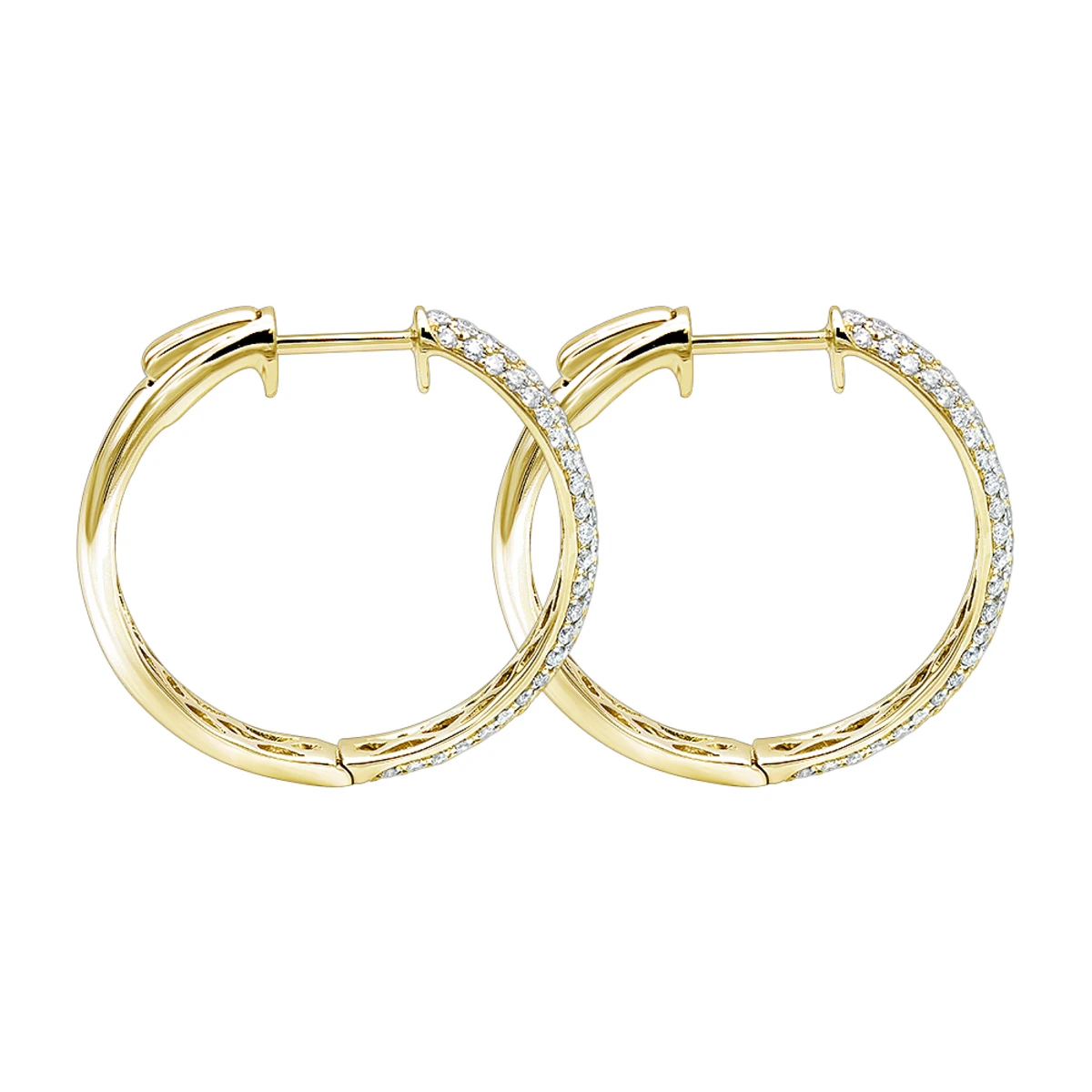 Ladies 14K White Gold 1 Inch Diamond Hoop Earrings Small 0.9ct 5 Ladies 14K White Gold 1 Inch Diamond Hoop Earrings Small 0.9ct - Image 5