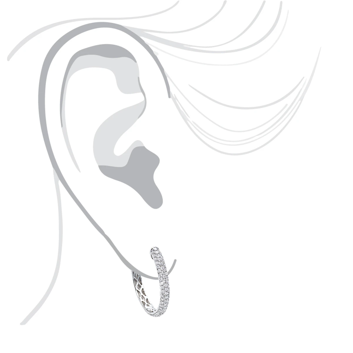 Ladies 14K White Gold 1 Inch Diamond Hoop Earrings Small 0.9ct 7 Ladies 14K White Gold 1 Inch Diamond Hoop Earrings Small 0.9ct - Image 7