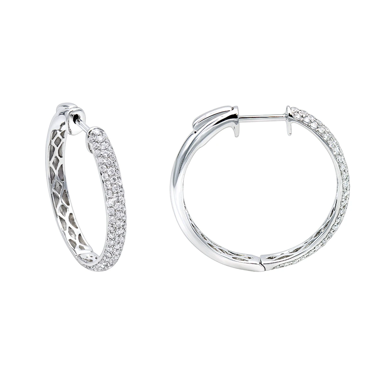 Ladies 14K White Gold 1 Inch Diamond Hoop Earrings Small 0.9ct 1 Ladies 14K White Gold 1 Inch Diamond Hoop Earrings Small 0.9ct