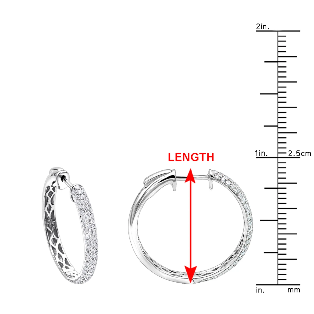 Ladies 14K White Gold 1 Inch Diamond Hoop Earrings Small 0.9ct 10 Ladies 14K White Gold 1 Inch Diamond Hoop Earrings Small 0.9ct - Image 10