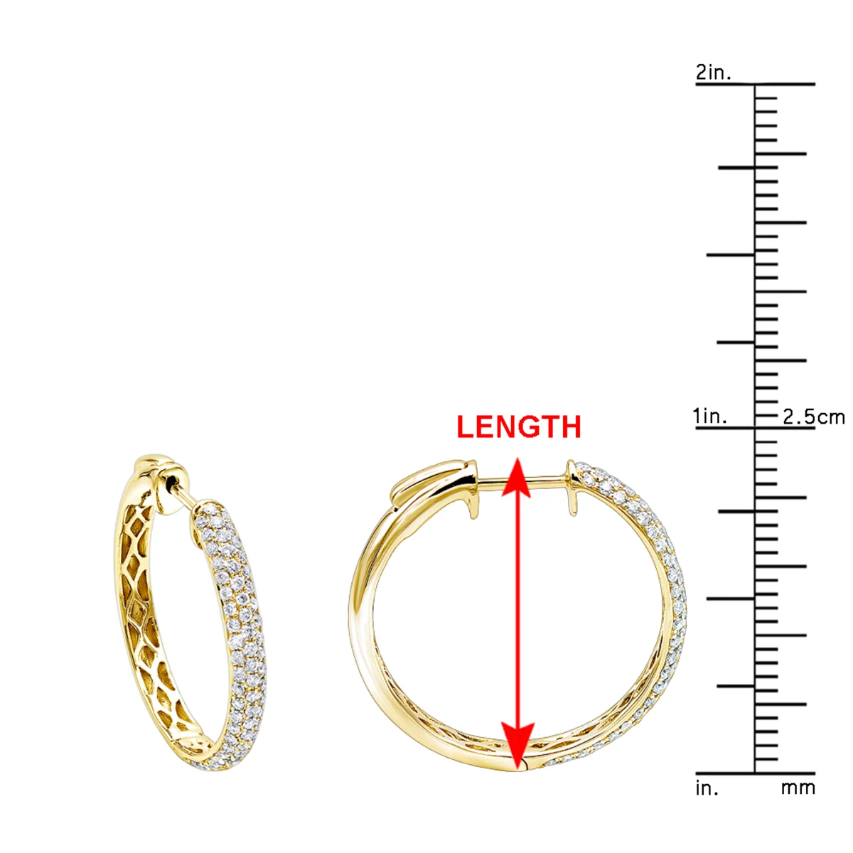 Ladies 14K White Gold 1 Inch Diamond Hoop Earrings Small 0.9ct 11 Ladies 14K White Gold 1 Inch Diamond Hoop Earrings Small 0.9ct - Image 11