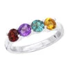 Ladies Birthstone Custom Made 14K White Gold Cocktail Ring With Gemstones